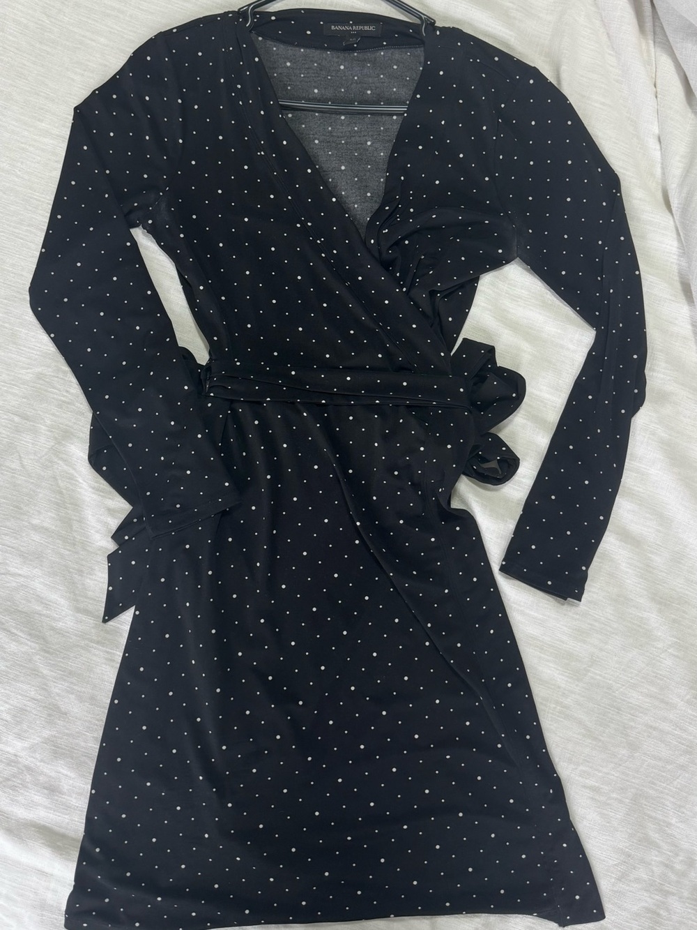 Banana Republic Black Polka Dot Long Sleeve Wrap Dress